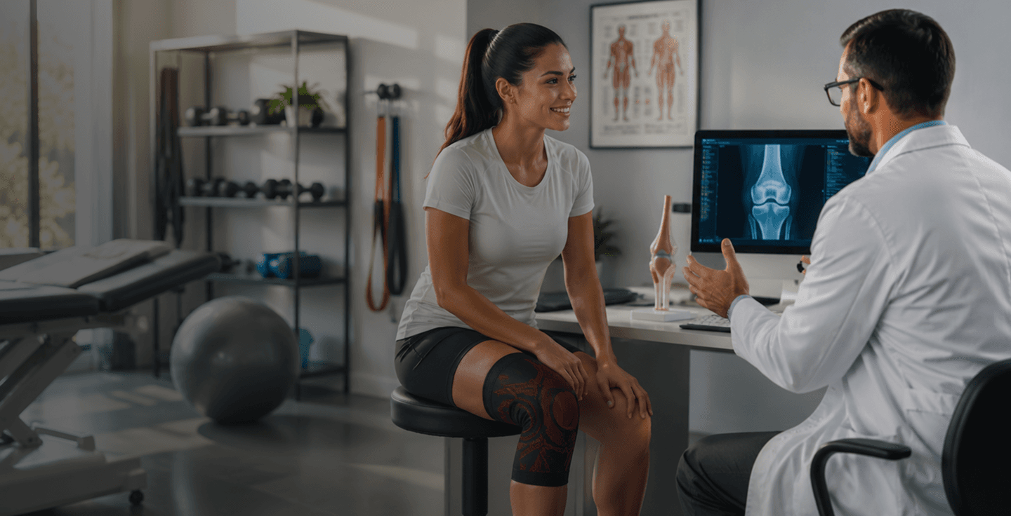 Doctor consulting patient about knee health